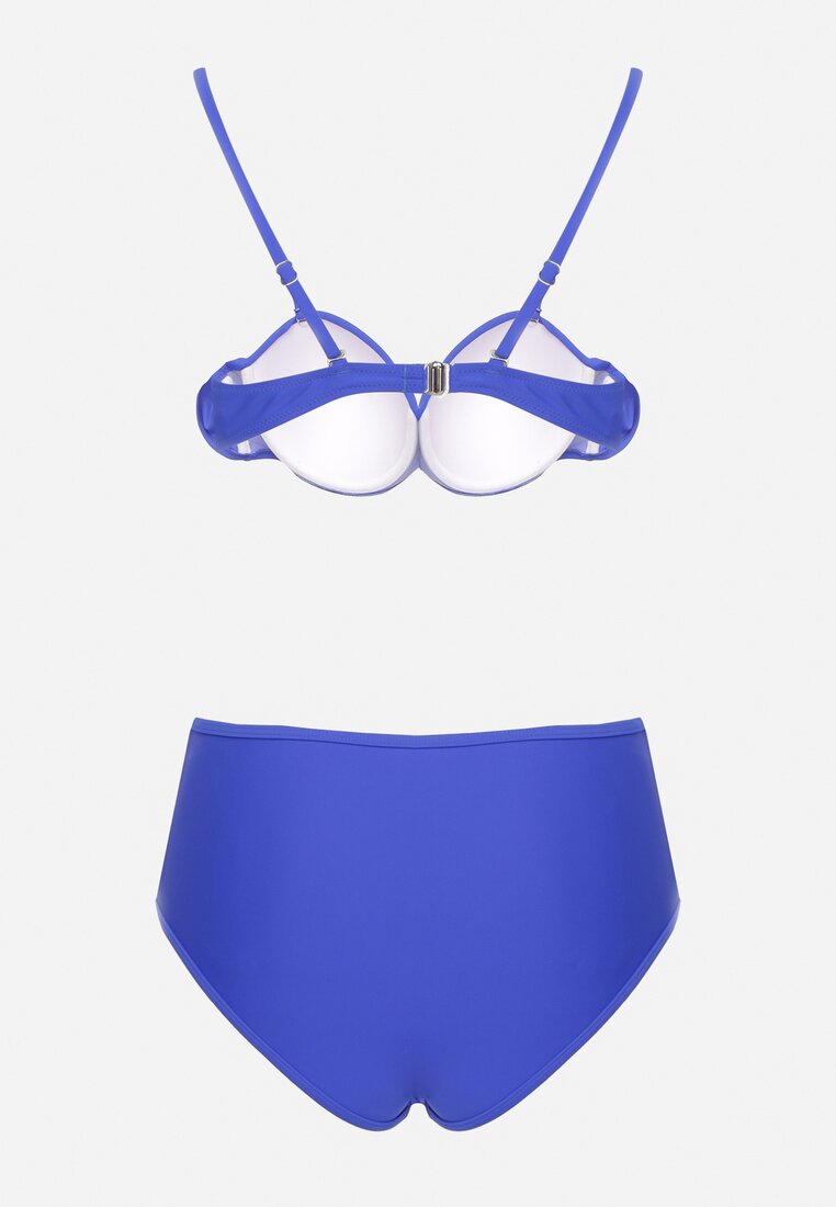 Niebieskie Bikini Biustonosz i Majtki Figi z Wysokim Stanem Zdobione Siateczką Kinetia