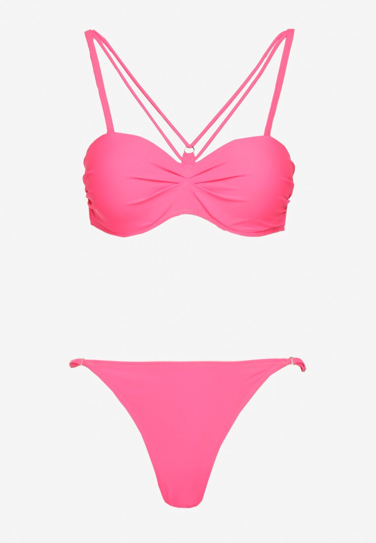 Różowe Bikini Biustonosz z Ozdobnymi Paskami i Figi Fadeleine