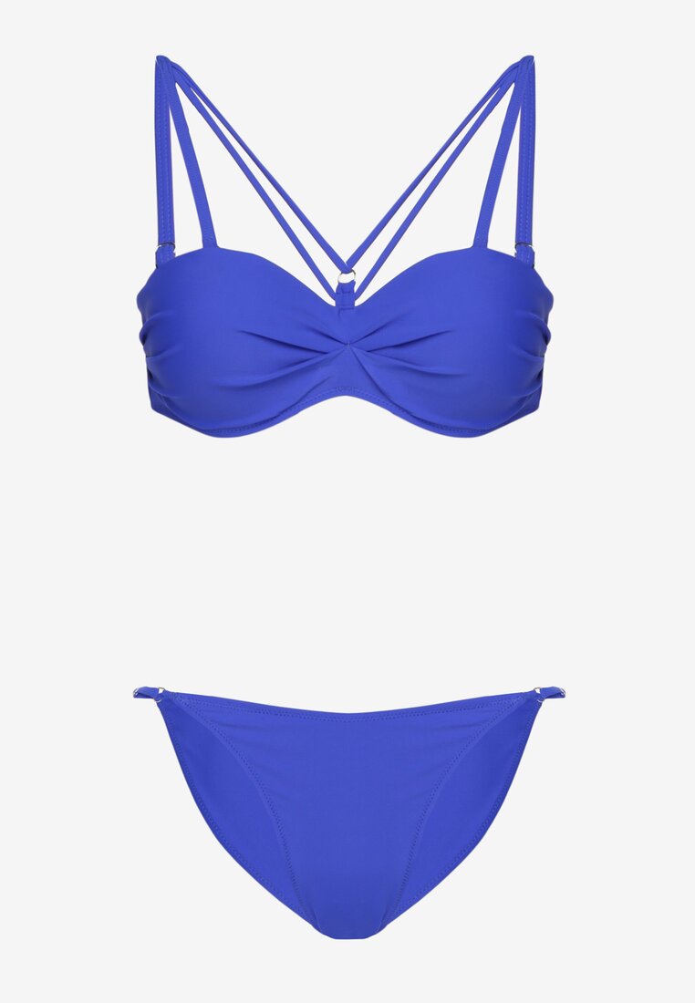 Niebieskie Bikini Biustonosz z Ozdobnymi Paskami i Figi Fadeleine