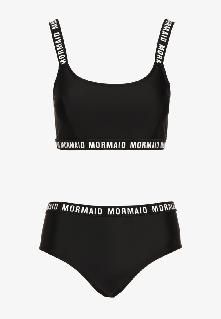 Czarne Bikini Sportowa Góra i Majtki Typu Figi z Napisami Nevianea