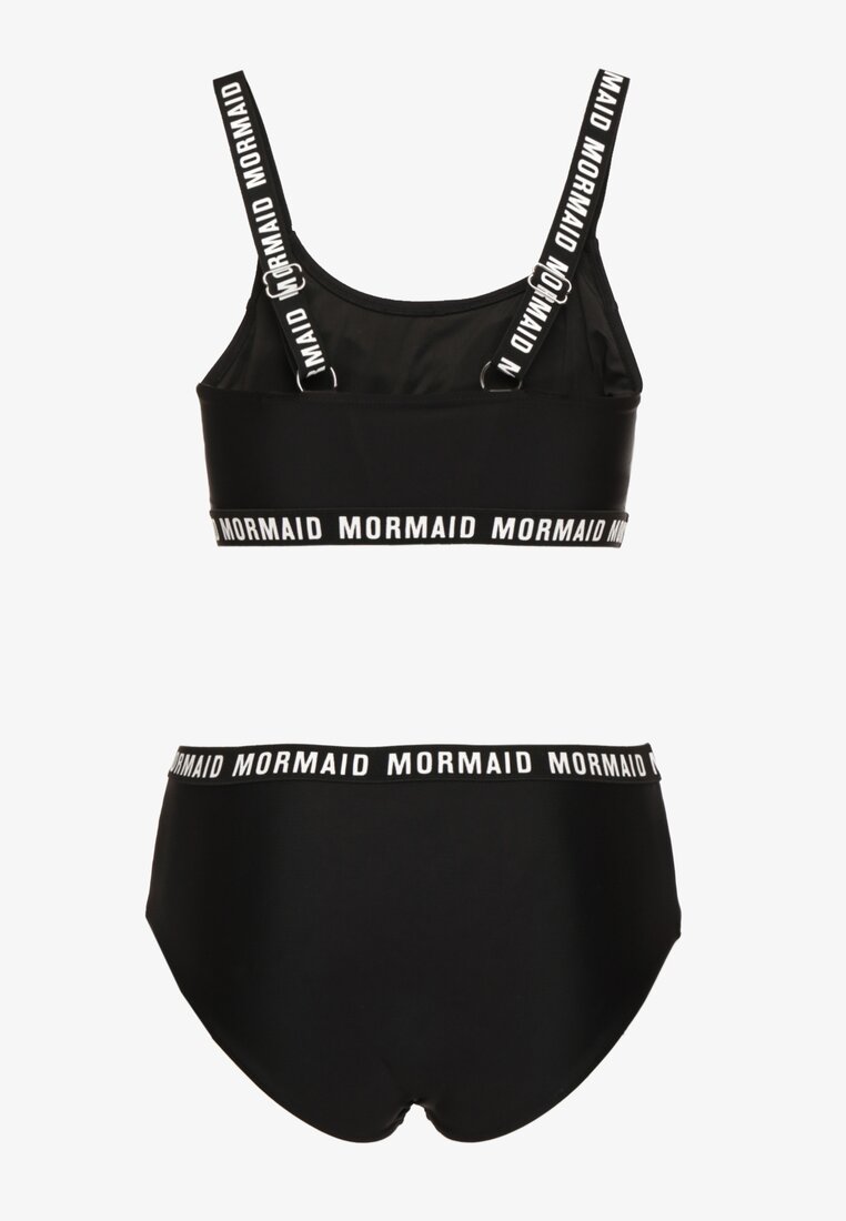 Czarne Bikini Sportowa Góra i Majtki Typu Figi z Napisami Nevianea