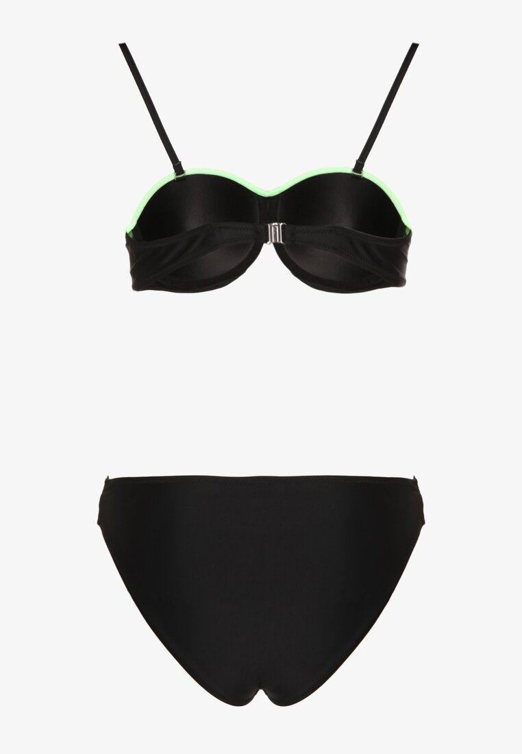 Zielono-Czarne Bikini Figi i Usztywniany Biustonosz Ozdobiony Metaliczną Nicią Artellia