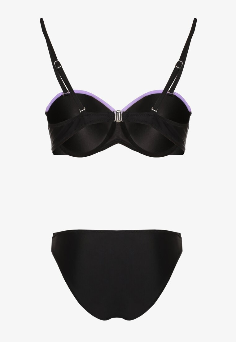 Fioletowo-Czarne Bikini Figi i Usztywniany Biustonosz Ozdobiony Metaliczną Nicią Artellia
