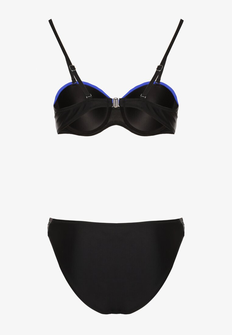 Niebiesko-Czarne Bikini Figi i Usztywniany Biustonosz Ozdobiony Metaliczną Nicią Artellia