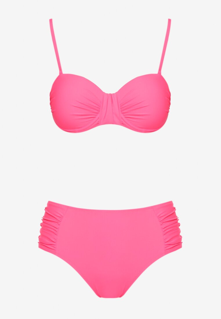 Różowe Bikini Usztywniany Biustonosz i Figi Ozdobione Marszczeniem Eretelli
