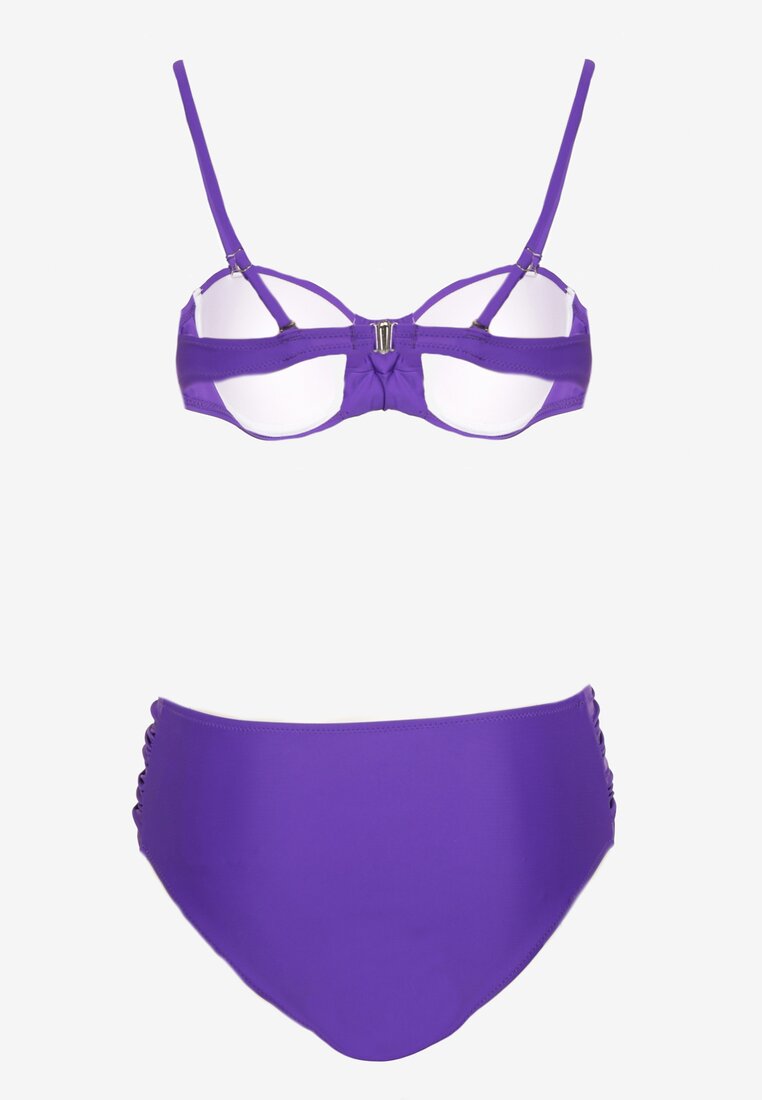 Fioletowe Bikini Usztywniany Biustonosz i Figi Ozdobione Marszczeniem Eretelli