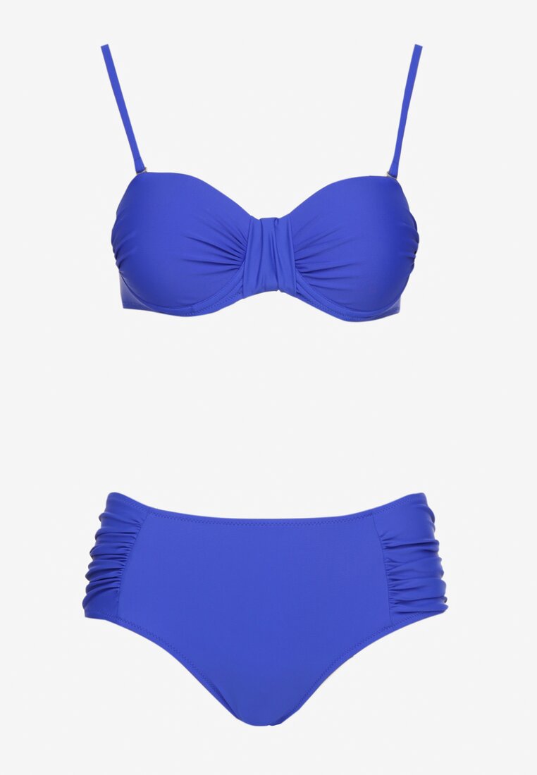 Niebieskie Bikini Usztywniany Biustonosz i Figi Ozdobione Marszczeniem Eretelli