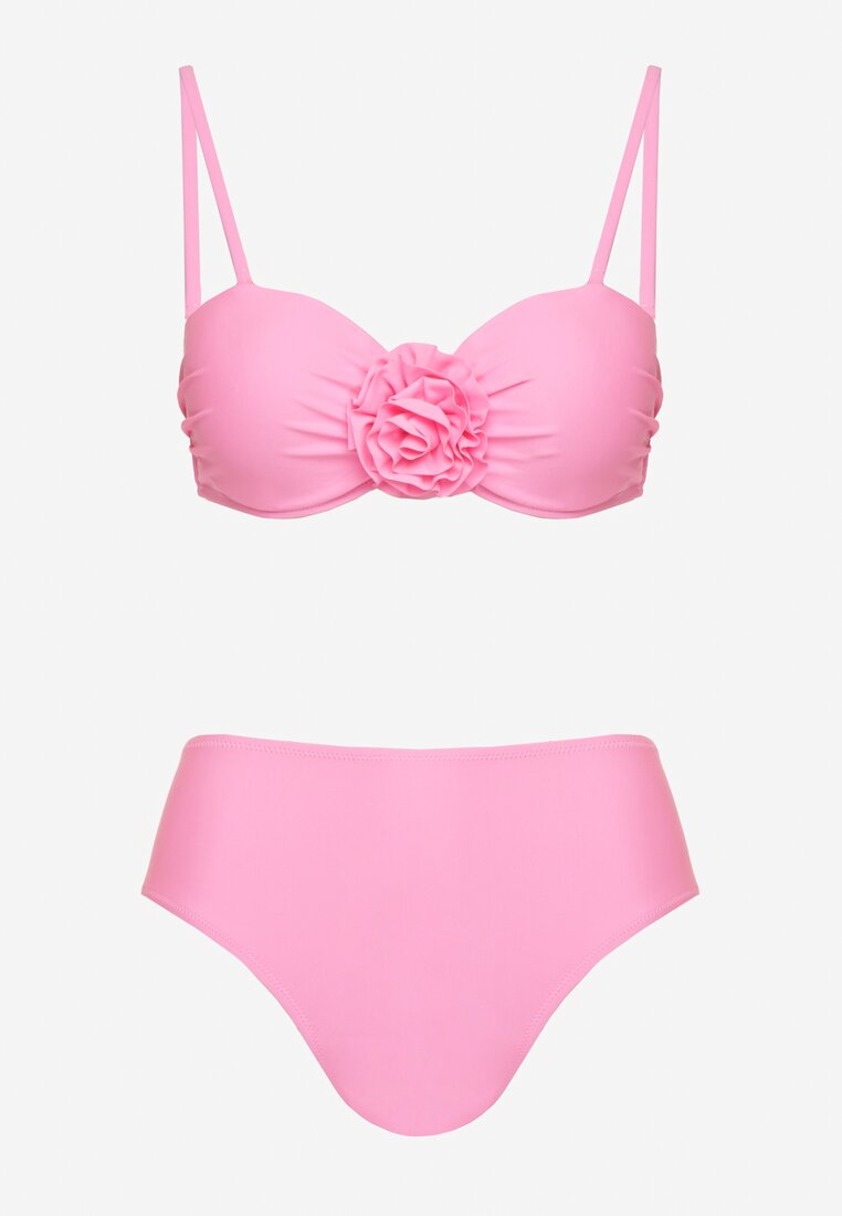 Jasnoróżowe Bikini Biustonosz z Kwiatem 3D i Majtki Typu Figi Telanea
