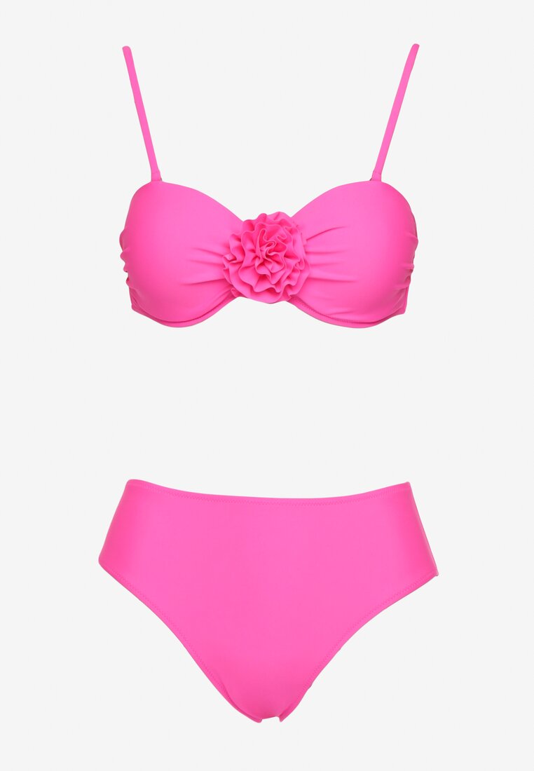 Różowe Bikini Biustonosz z Kwiatem 3D i Majtki Typu Figi Telanea
