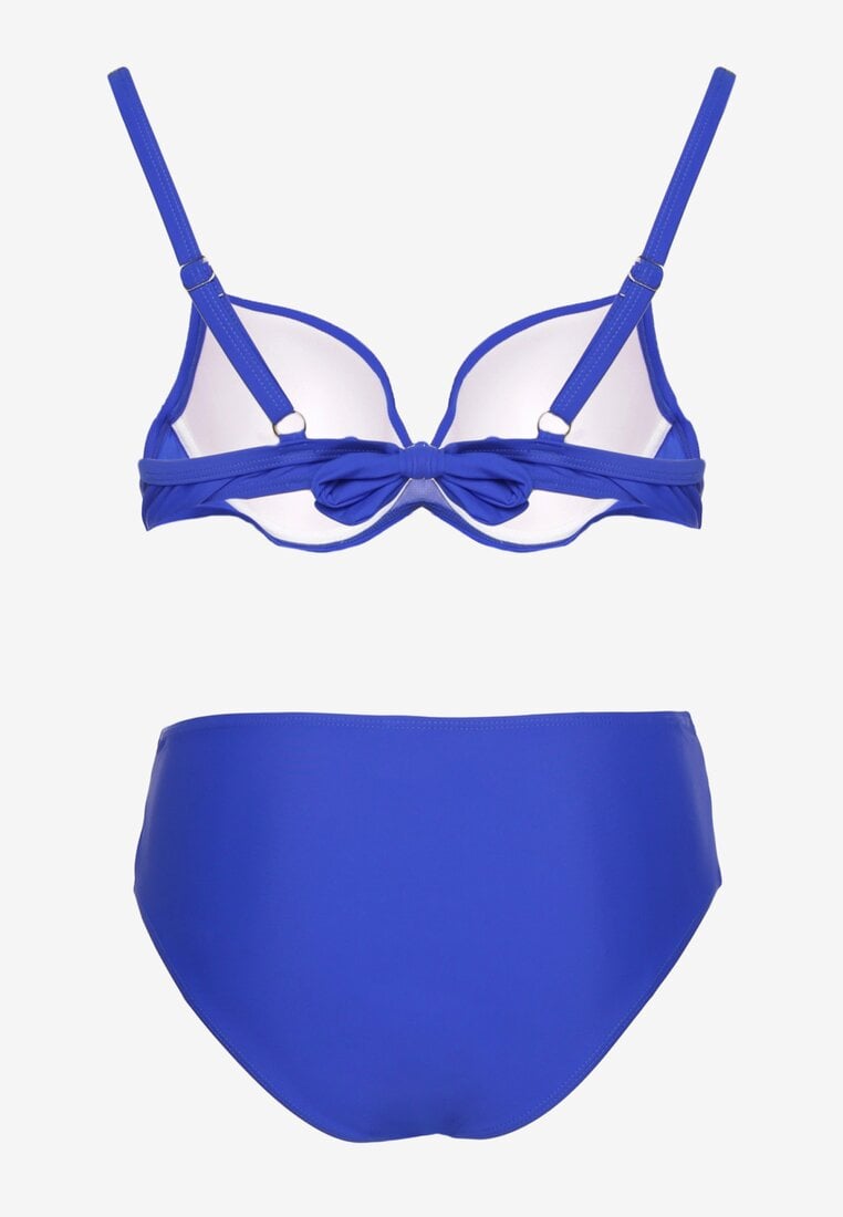 Niebieskie Bikini Biustonosz z Cyrkoniami i Majtki Typu Figi Tesenna