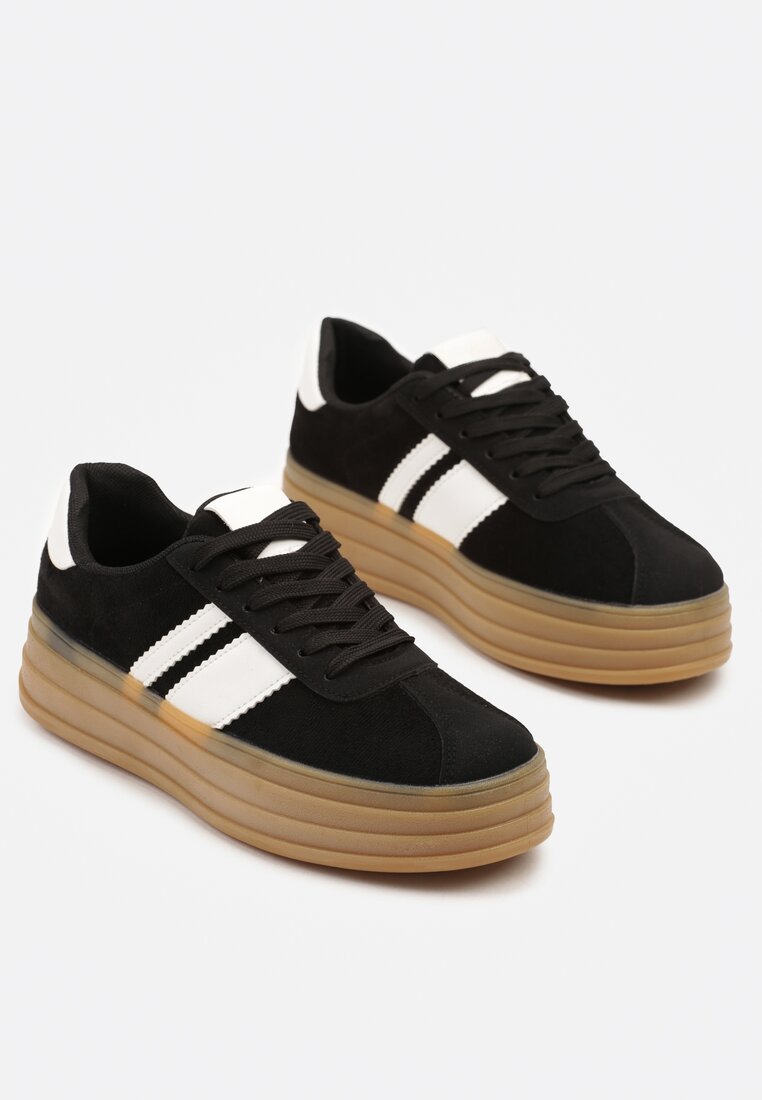 Czarne Sneakersy w Stylu Klasycznych Tenisówek z Ozdobnymi Paskami Dellien