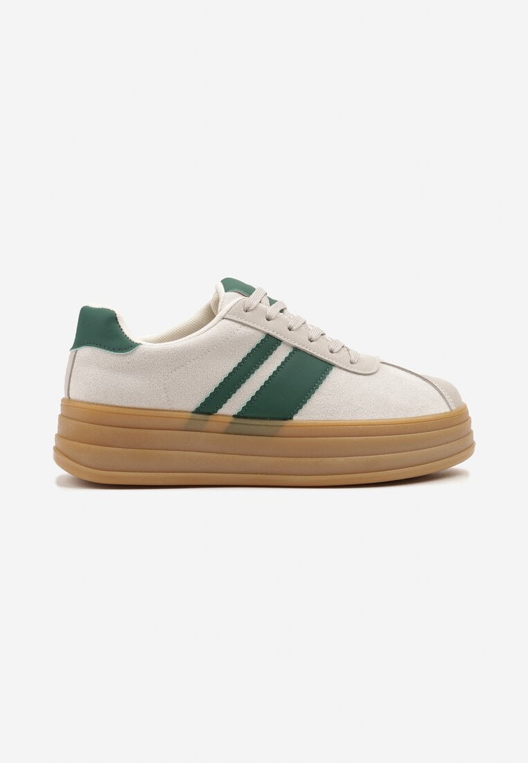 Beżowe Sneakersy w Stylu Klasycznych Tenisówek z Ozdobnymi Paskami Dellien