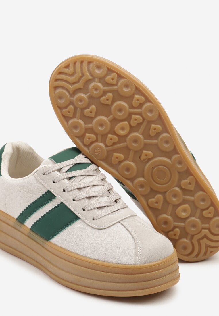 Beżowe Sneakersy w Stylu Klasycznych Tenisówek z Ozdobnymi Paskami Dellien