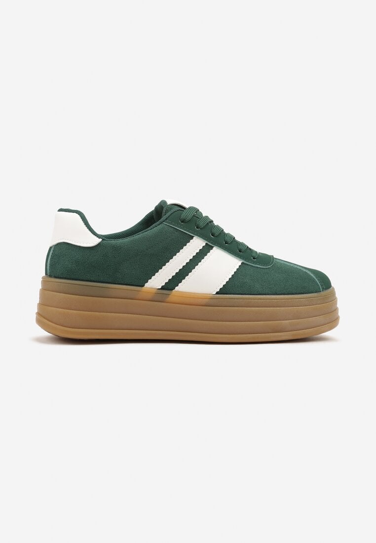 Zielone Sneakersy w Stylu Klasycznych Tenisówek z Ozdobnymi Paskami Dellien