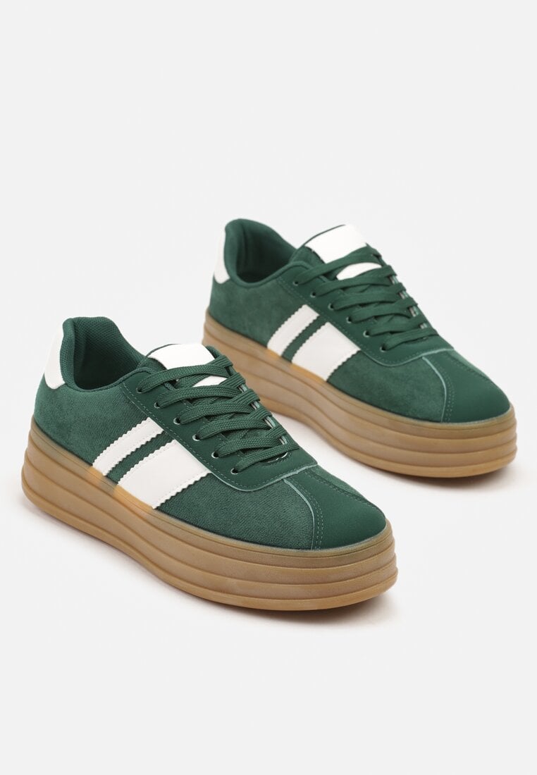 Zielone Sneakersy w Stylu Klasycznych Tenisówek z Ozdobnymi Paskami Dellien