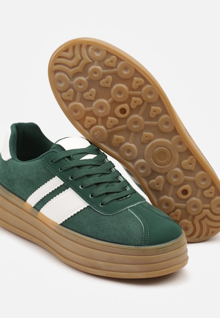 Zielone Sneakersy w Stylu Klasycznych Tenisówek z Ozdobnymi Paskami Dellien