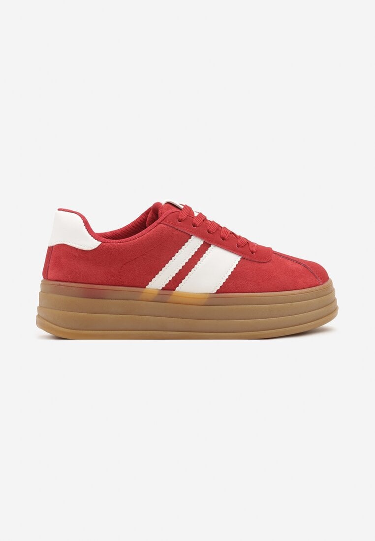 Czerwone Sneakersy w Stylu Klasycznych Tenisówek z Ozdobnymi Paskami Dellien