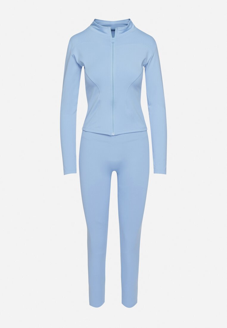 Jasnoniebieski Komplet Sportowy Bluza z Wycięciem na Kciuk i Legginsy Redinelle