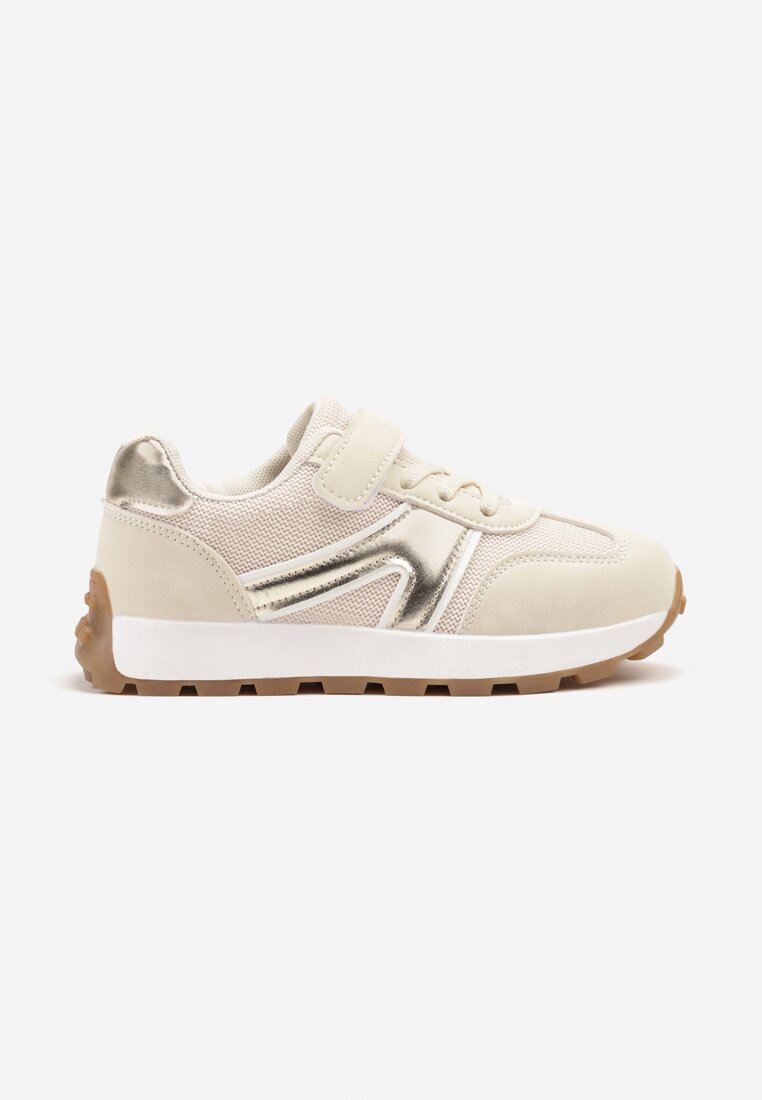 Beżowe Buty Sportowe Sneakersy z Geometrycznym Zdobieniem Ulosenia