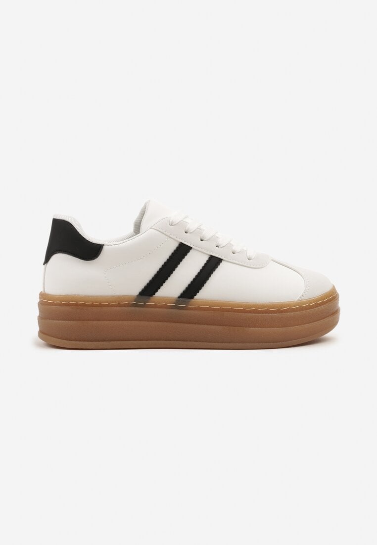 Białe Sneakersy na Grubej Podeszwie z Ozdobnym Wzorem Felimala