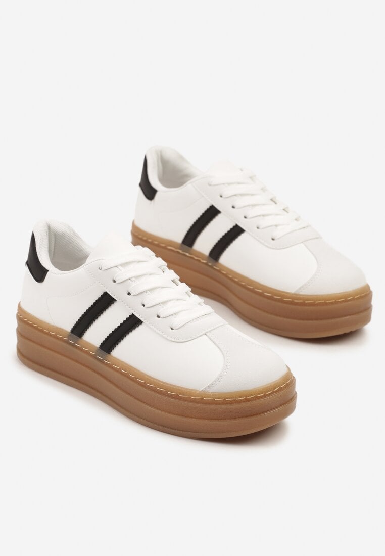 Białe Sneakersy na Grubej Podeszwie z Ozdobnym Wzorem Felimala