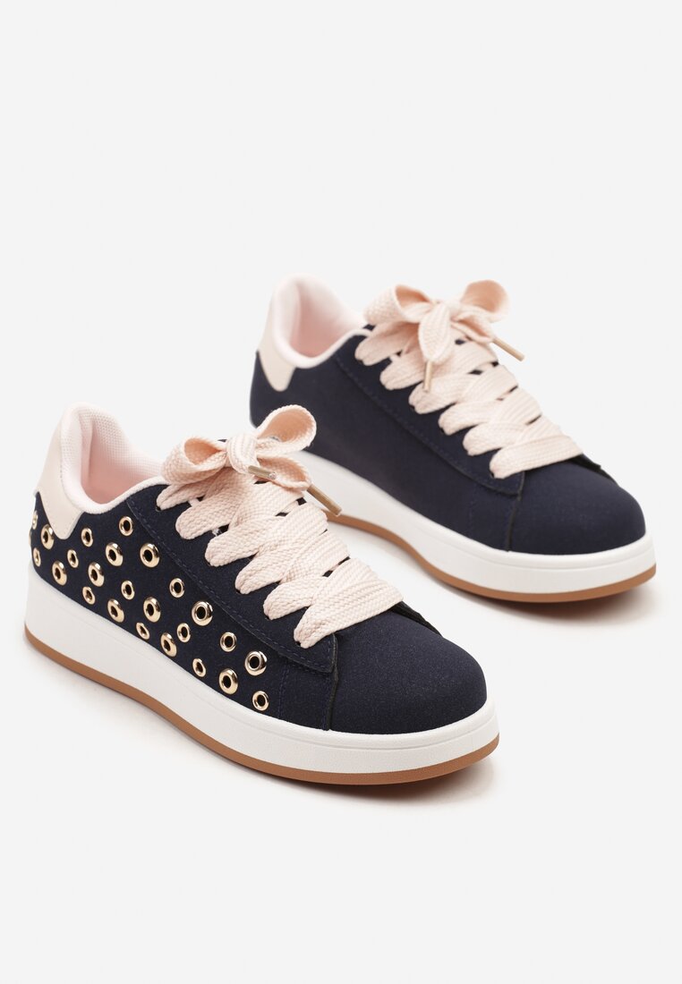 Granatowe Sneakersy Ozdobione Nitami Felorenia