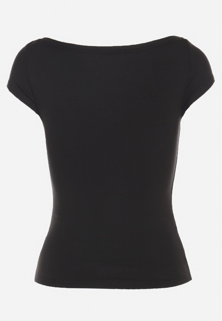 Czarny T-shirt z Bawełny o Dopasowanym Kroju z Dekoltem w Łódkę Galerissa