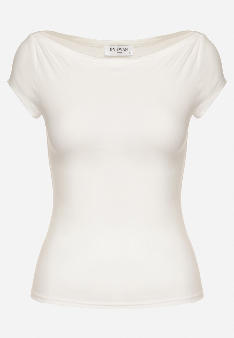 Biały T-shirt z Bawełny o Dopasowanym Kroju z Dekoltem w Łódkę Galerissa