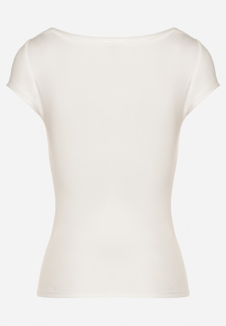Biały T-shirt z Bawełny o Dopasowanym Kroju z Dekoltem w Łódkę Galerissa