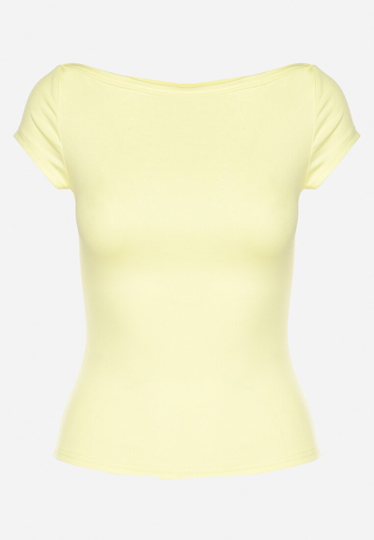 Żółty T-shirt z Bawełny o Dopasowanym Kroju z Dekoltem w Łódkę Galerissa