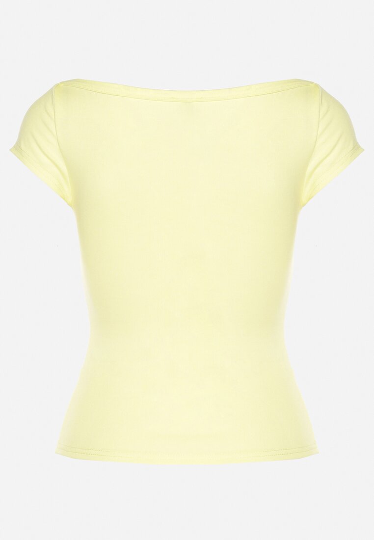 Żółty T-shirt z Bawełny o Dopasowanym Kroju z Dekoltem w Łódkę Galerissa