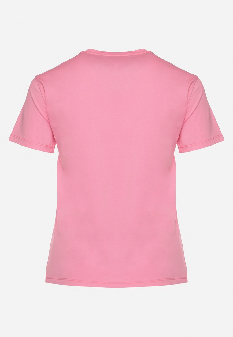 Różowy T-shirt Bawełniany Ozdobiony Cekinami Lirenell