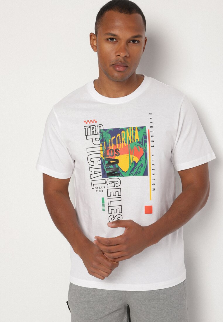Biała Koszulka T-shirt z Bawełny z Ozdobnym Nadrukiem Savenelle