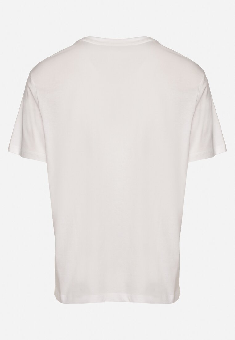 Biała Koszulka T-shirt z Bawełny z Ozdobnym Nadrukiem Savenelle
