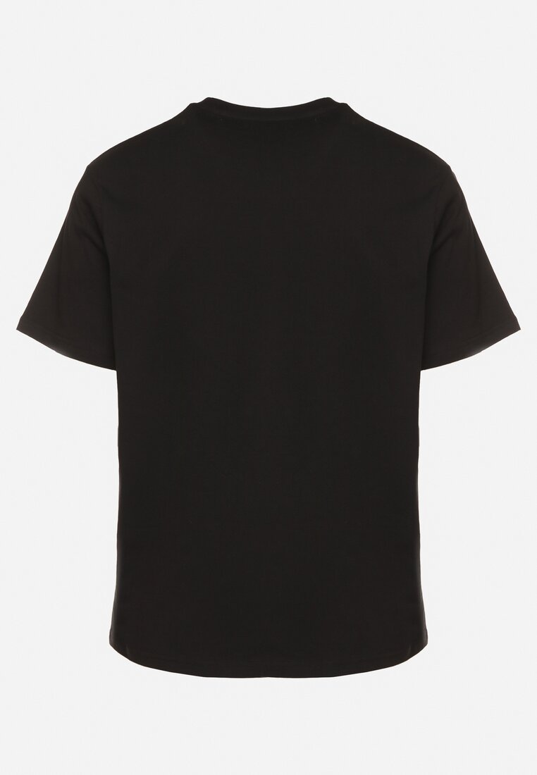 Czarna Koszulka T-shirt z Bawełny z Ozdobnym Nadrukiem Savenelle