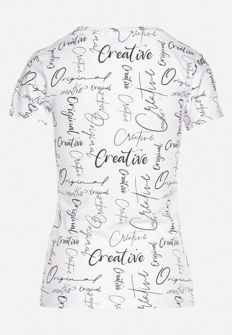 Biały T-shirt z Bawełny Zdobiony Nadrukiem z Napisami Mirindela
