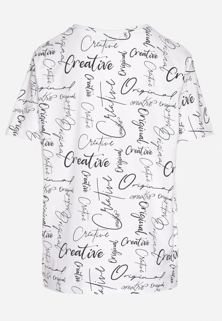 Biały T-shirt Oversize z Bawełny Zdobiony Nadrukiem Sinelra