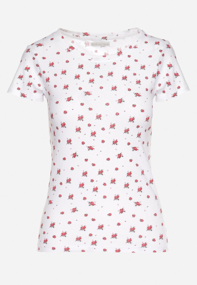 Biały Bawełniany T-shirt w Kwiatowy Wzór Savele