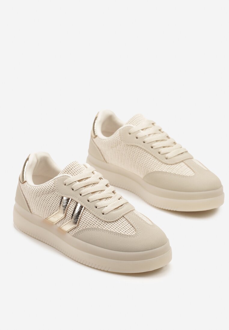 Beżowe Sneakersy z Geometrycznym Wzorem Sadeane