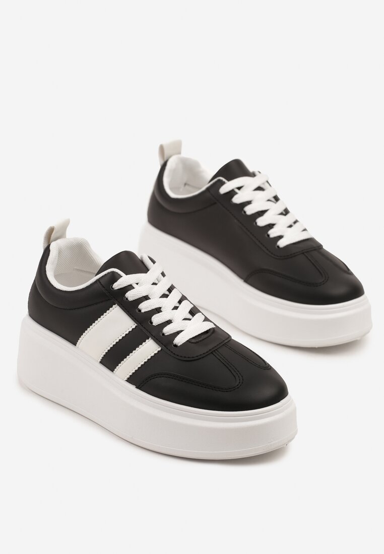 Czarne Sneakersy w Stylu Klasycznych Tenisówek na Grubej Podeszwie Rediree