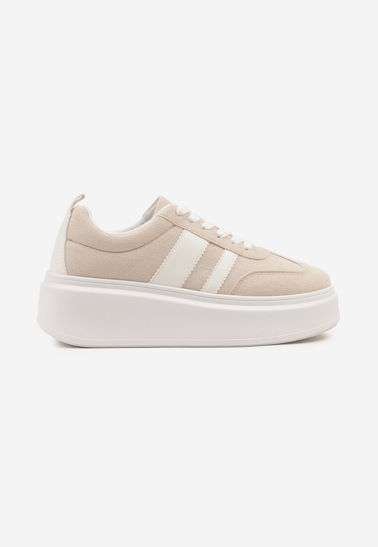 Beżowe Sneakersy w Stylu Klasycznych Tenisówek na Grubej Podeszwie Rediree