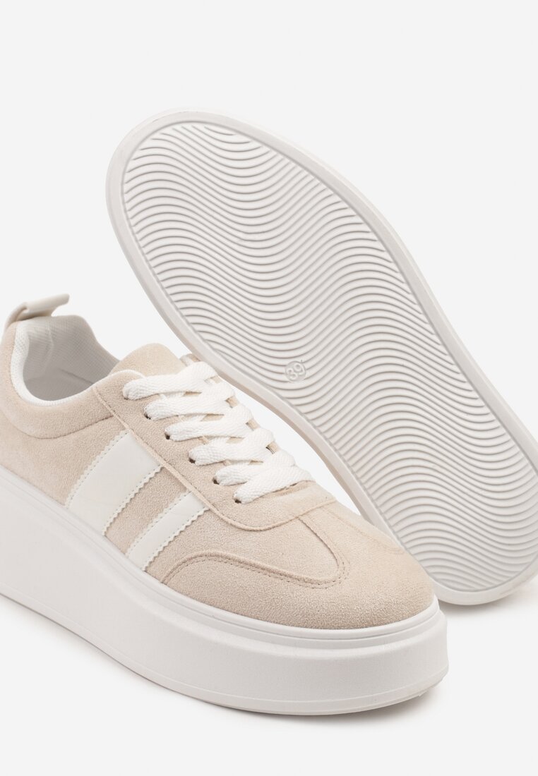 Beżowe Sneakersy w Stylu Klasycznych Tenisówek na Grubej Podeszwie Rediree