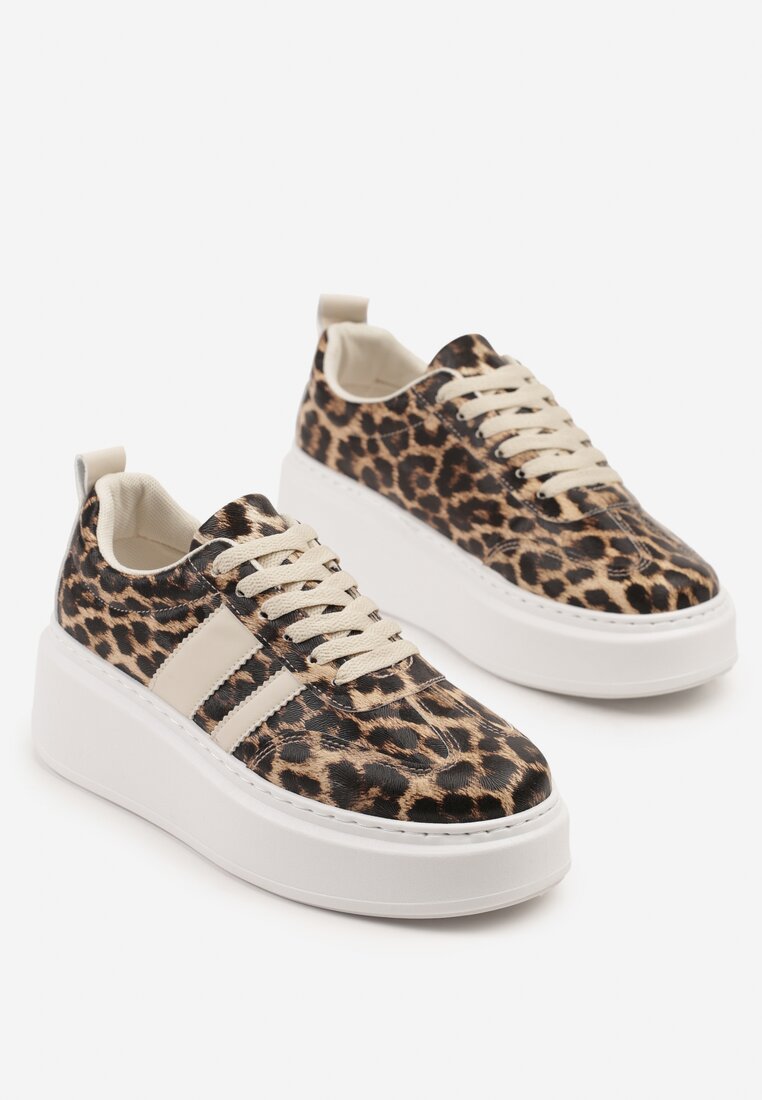 Panterkowe Sneakersy w Stylu Klasycznych Tenisówek na Grubej Podeszwie Rediree