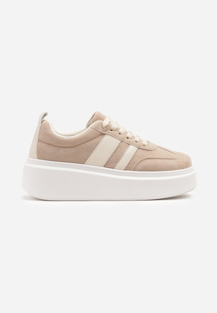 Ciemnobeżowe Sneakersy w Stylu Klasycznych Tenisówek na Grubej Podeszwie Rediree