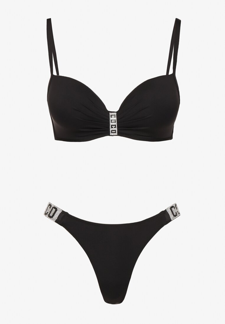Czarne Bikini Biustonosz i Majtki Figi z Cyrkoniowymi Zdobieniami Galivra