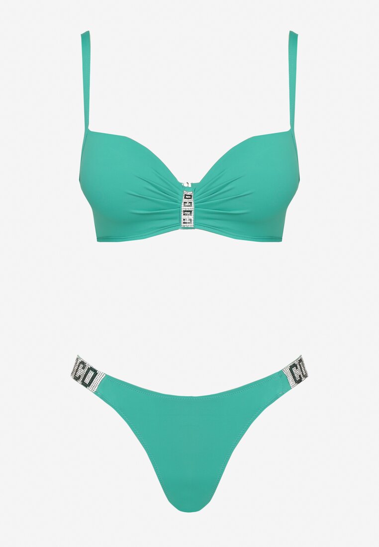 Zielone Bikini Biustonosz i Majtki Figi z Cyrkoniowymi Zdobieniami Galivra