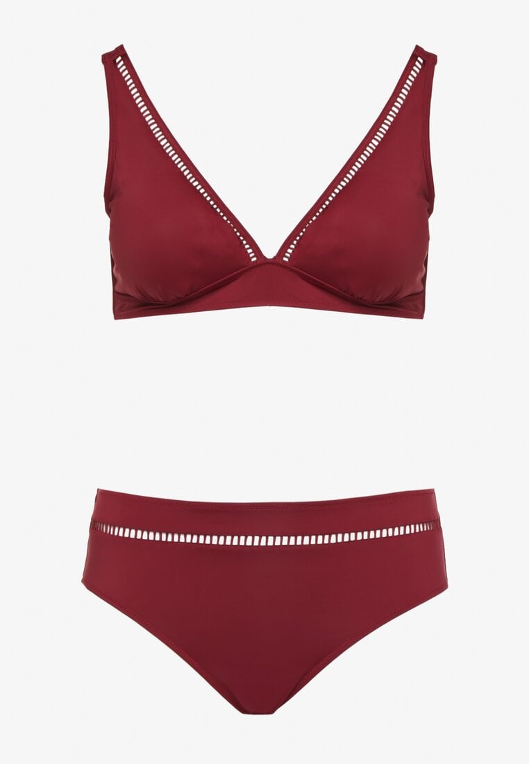 Bordowe Bikini Biustonosz i Majtki Typu Figi z Ażurowym Wzorem Lunella