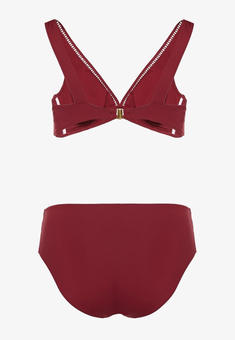 Bordowe Bikini Biustonosz i Majtki Typu Figi z Ażurowym Wzorem Lunella