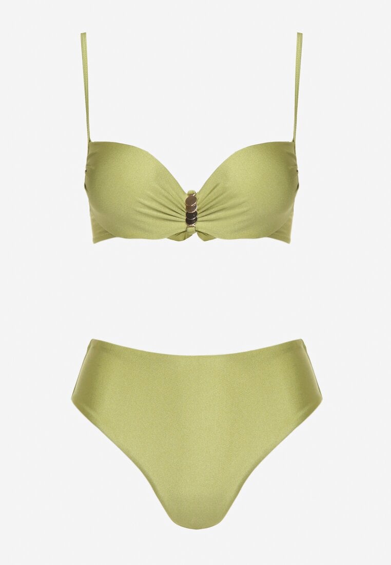 Zielone Bikini Biustonosz z Metaliczną Aplikacją i Majtki Figi Kinelisa