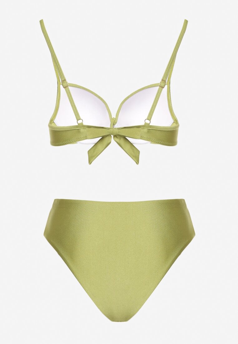 Zielone Bikini Biustonosz z Metaliczną Aplikacją i Majtki Figi Kinelisa
